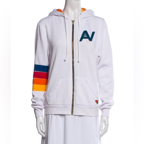 Aviator Nation RARE Signature Rainbow Full Zip Hoodie White Retro Surf Sold Out - Picture 2 of 6